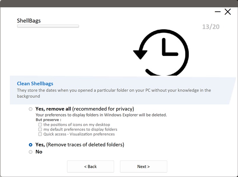 PrivaZer 的 Shellbags 三檔選項